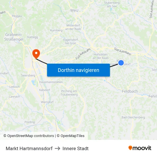 Markt Hartmannsdorf to Innere Stadt map