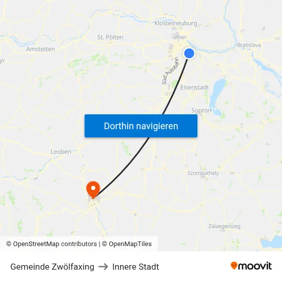 Gemeinde Zwölfaxing to Innere Stadt map
