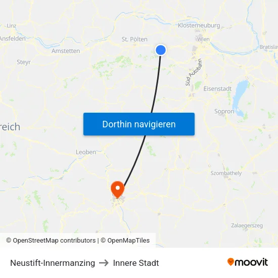 Neustift-Innermanzing to Innere Stadt map
