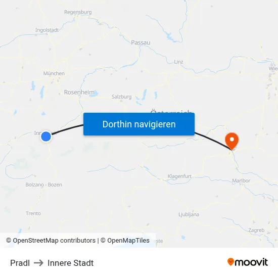 Pradl to Innere Stadt map