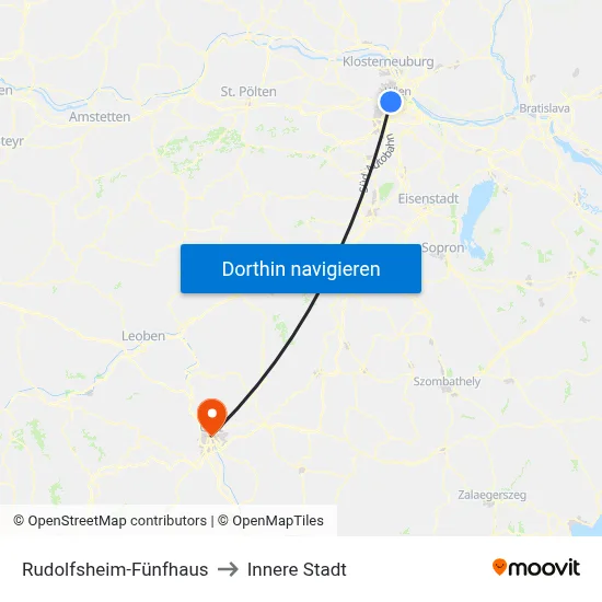 Rudolfsheim-Fünfhaus to Innere Stadt map
