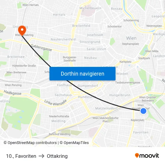 10., Favoriten to Ottakring map