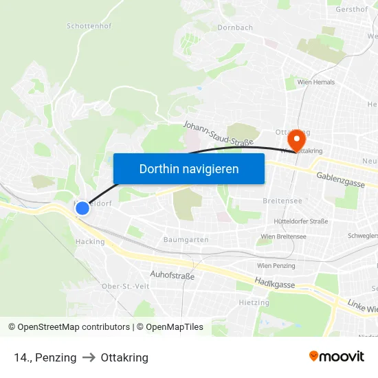14., Penzing to Ottakring map
