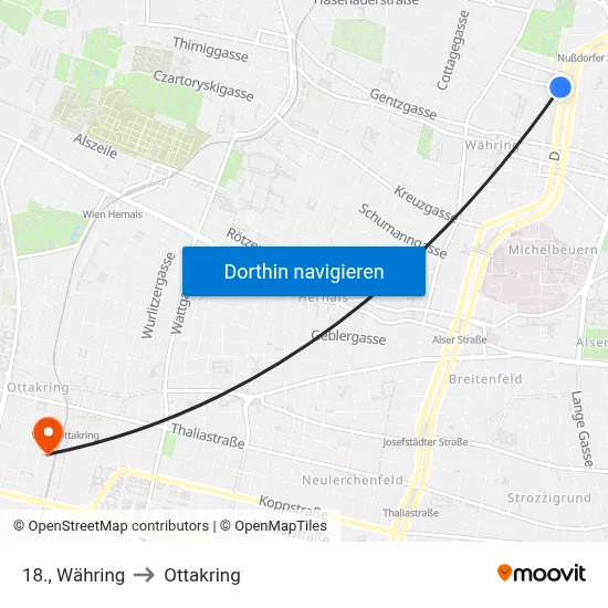 18., Währing to Ottakring map