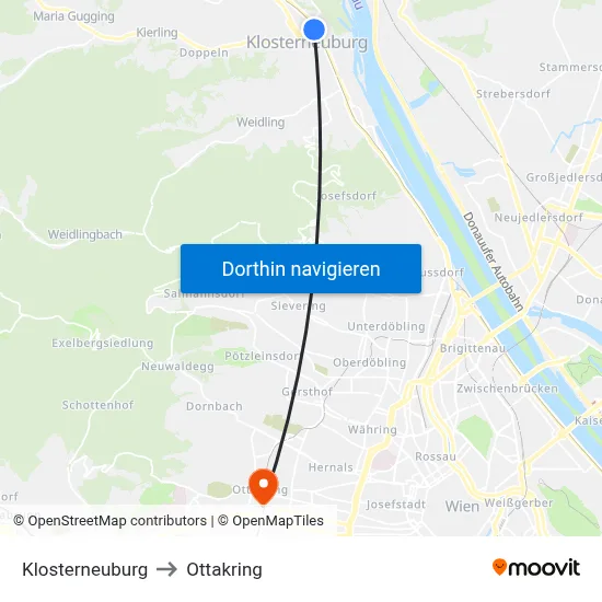 Klosterneuburg to Ottakring map