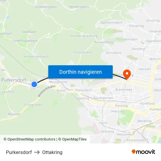 Purkersdorf to Ottakring map