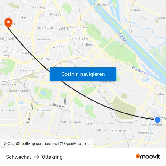 Schwechat to Ottakring map