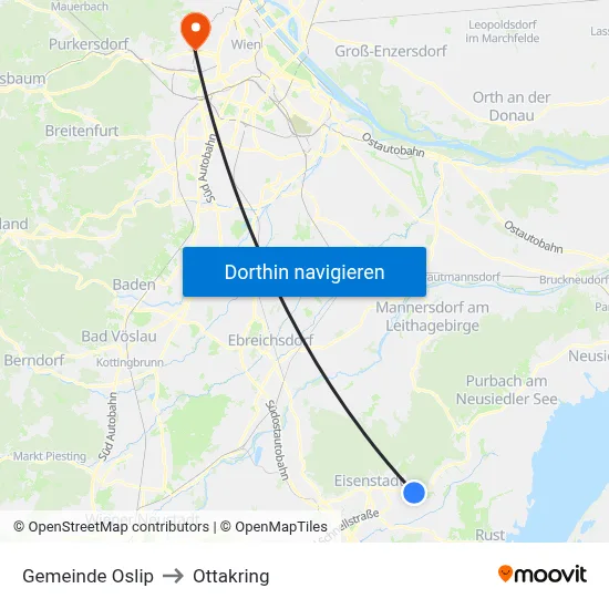 Gemeinde Oslip to Ottakring map