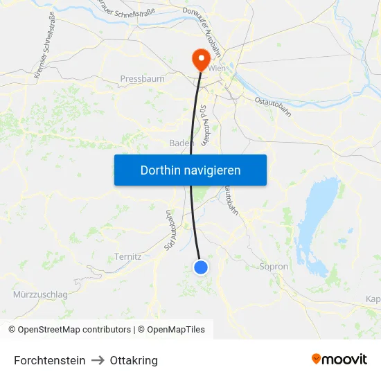 Forchtenstein to Ottakring map