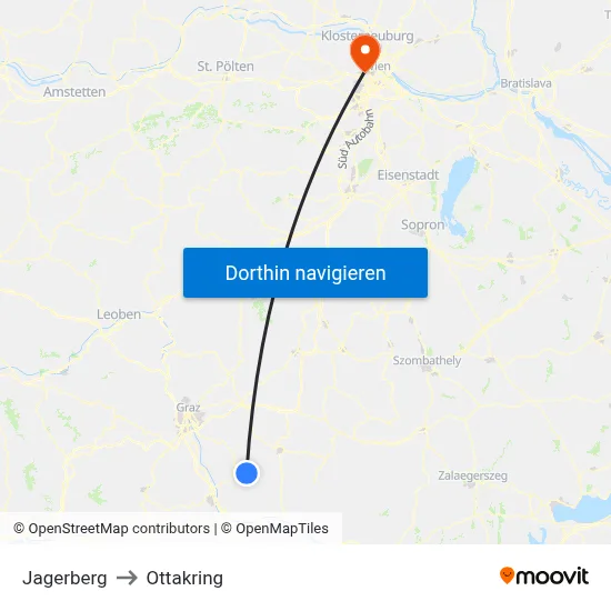 Jagerberg to Ottakring map