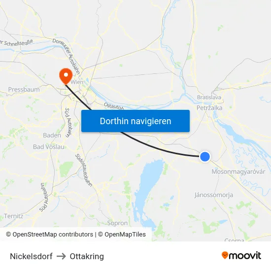 Nickelsdorf to Ottakring map