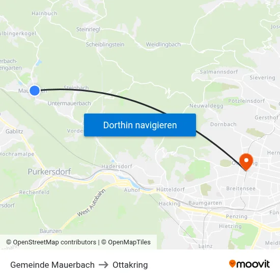 Gemeinde Mauerbach to Ottakring map