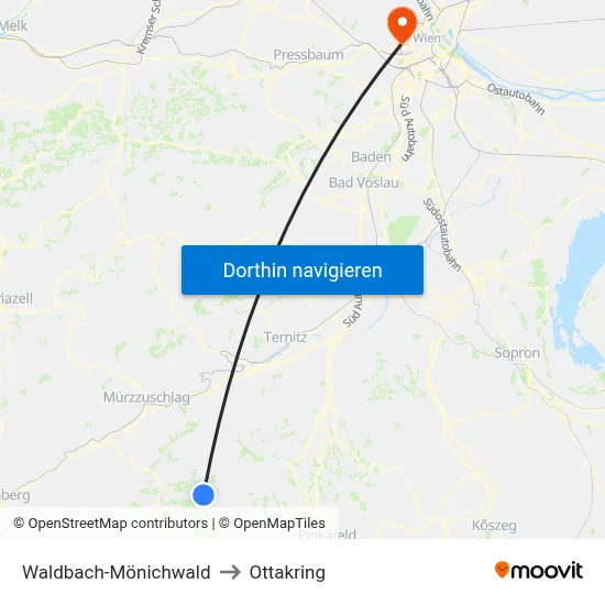 Waldbach-Mönichwald to Ottakring map
