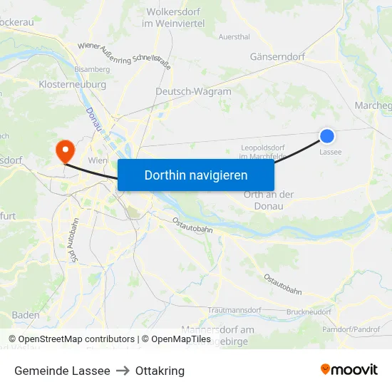 Gemeinde Lassee to Ottakring map