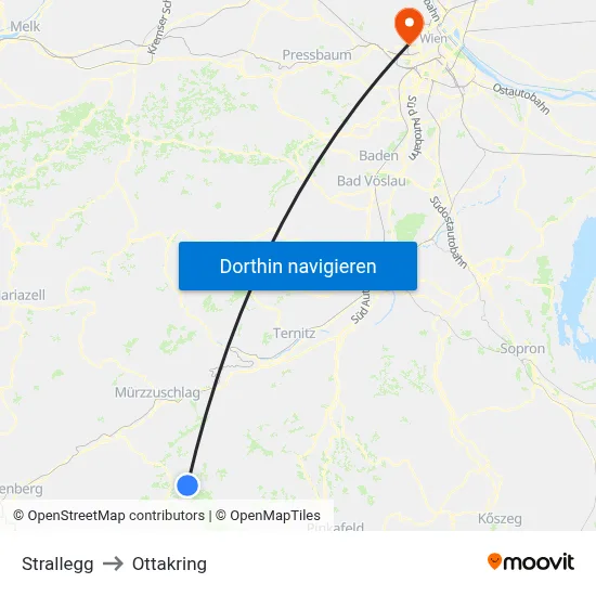 Strallegg to Ottakring map