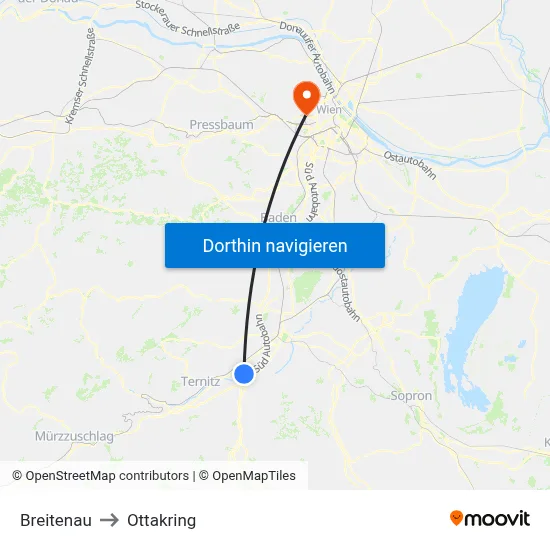 Breitenau to Ottakring map
