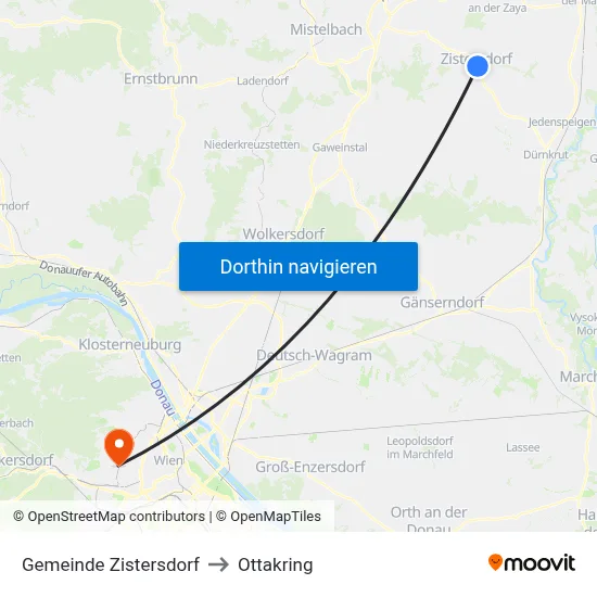 Gemeinde Zistersdorf to Ottakring map