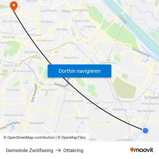 Gemeinde Zwölfaxing to Ottakring map