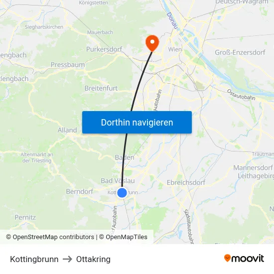 Kottingbrunn to Ottakring map