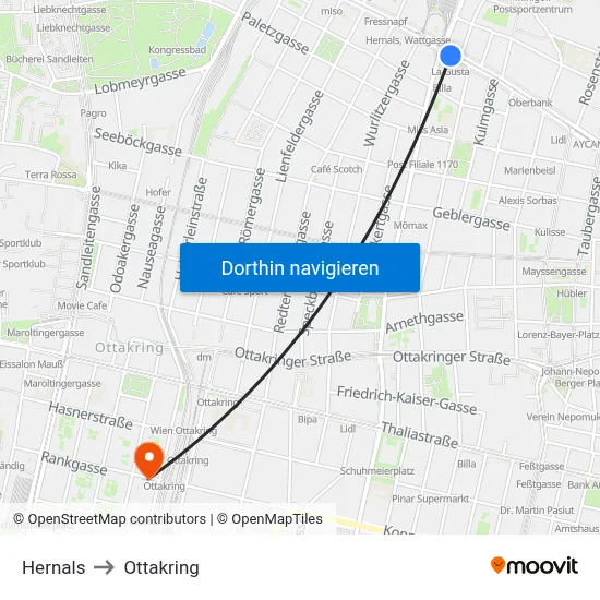 Hernals to Ottakring map