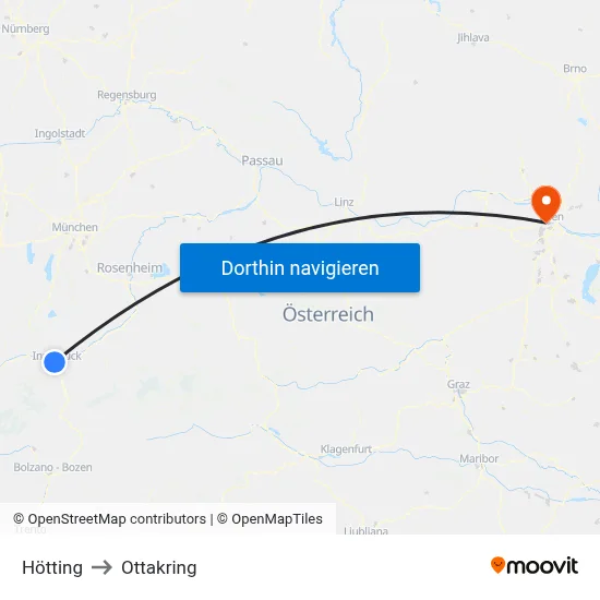 Hötting to Ottakring map