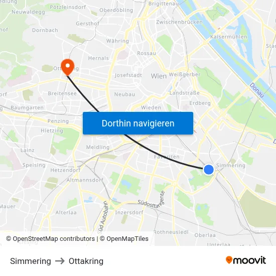 Simmering to Ottakring map