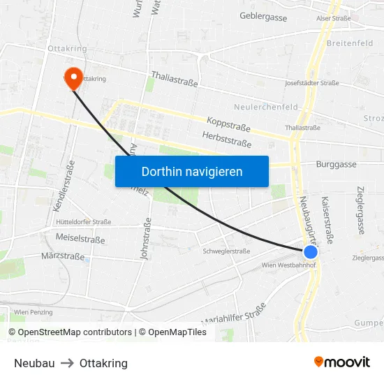 Neubau to Ottakring map
