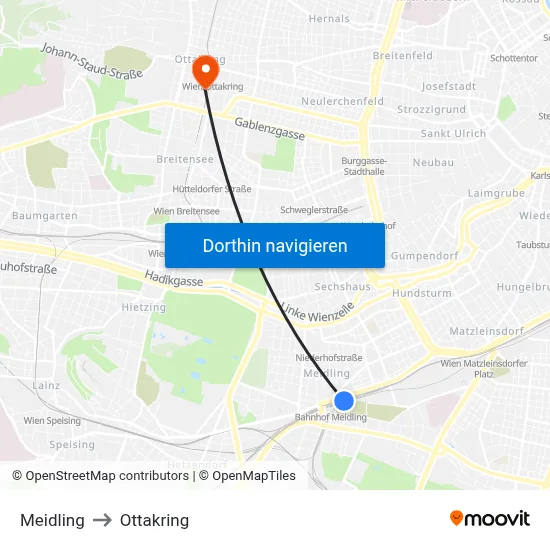 Meidling to Ottakring map