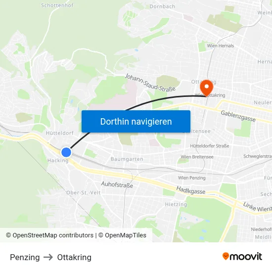 Penzing to Ottakring map