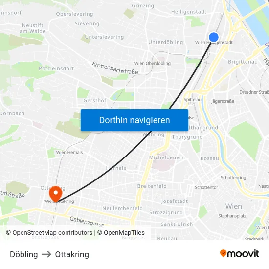 Döbling to Ottakring map