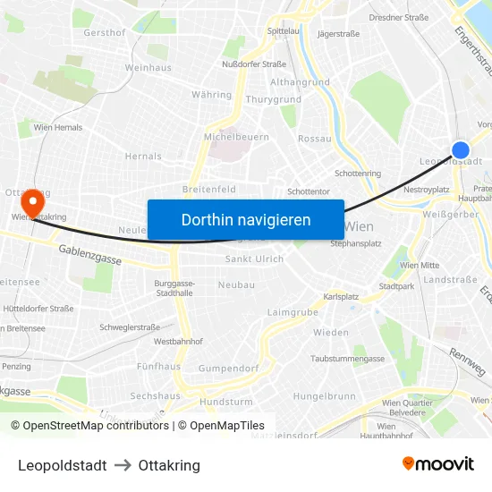 Leopoldstadt to Ottakring map