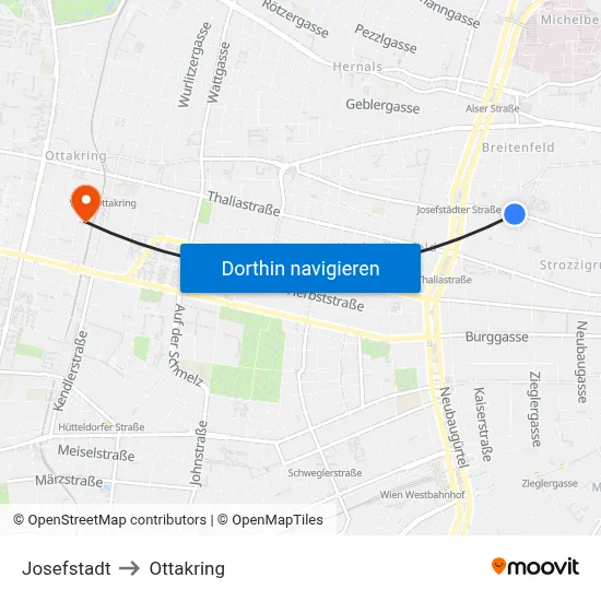 Josefstadt to Ottakring map