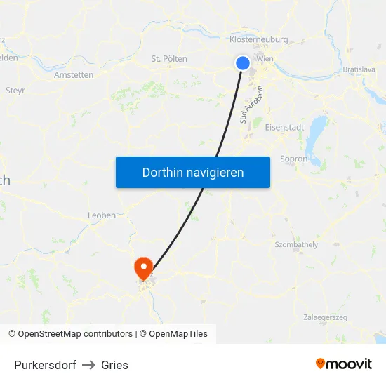 Purkersdorf to Gries map