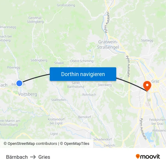 Bärnbach to Gries map