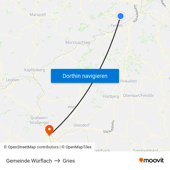 Gemeinde Würflach to Gries map
