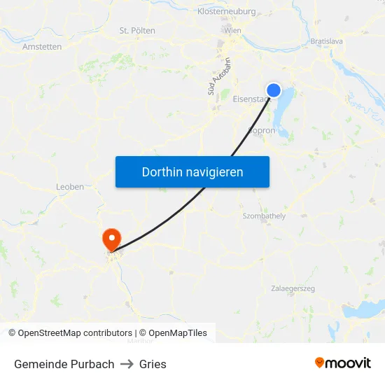 Gemeinde Purbach to Gries map