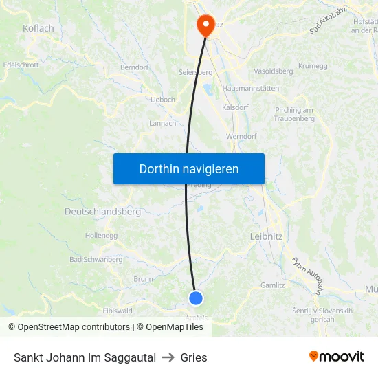 Sankt Johann Im Saggautal to Gries map