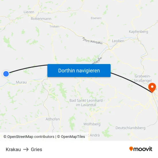 Krakau to Gries map