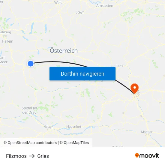 Filzmoos to Gries map