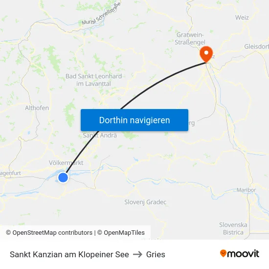 Sankt Kanzian am Klopeiner See to Gries map