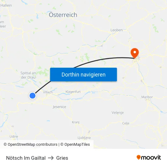 Nötsch Im Gailtal to Gries map