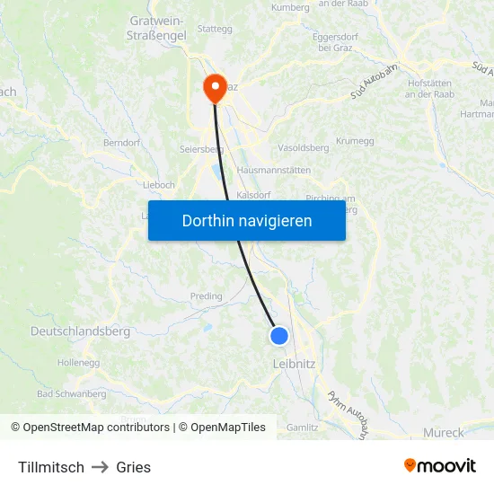 Tillmitsch to Gries map