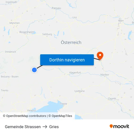 Gemeinde Strassen to Gries map