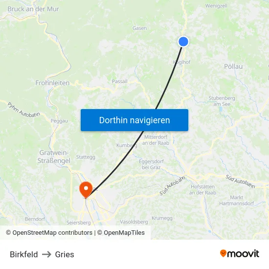 Birkfeld to Gries map