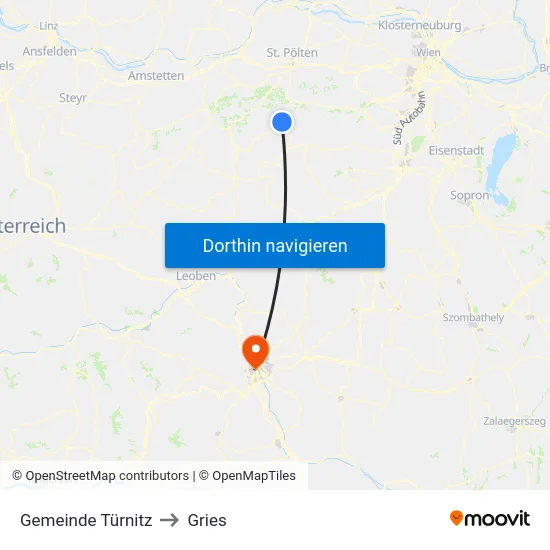 Gemeinde Türnitz to Gries map
