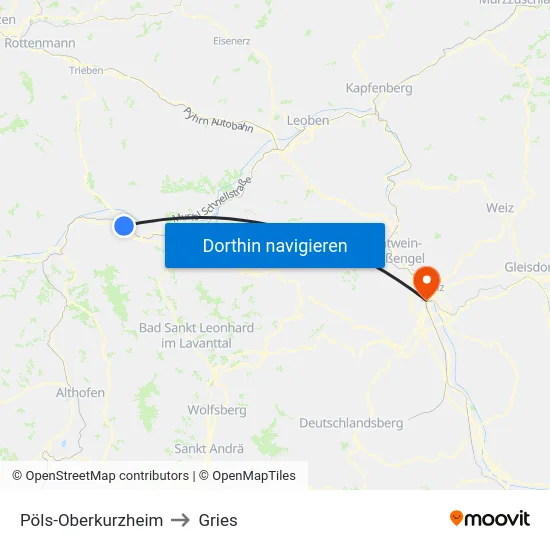 Pöls-Oberkurzheim to Gries map