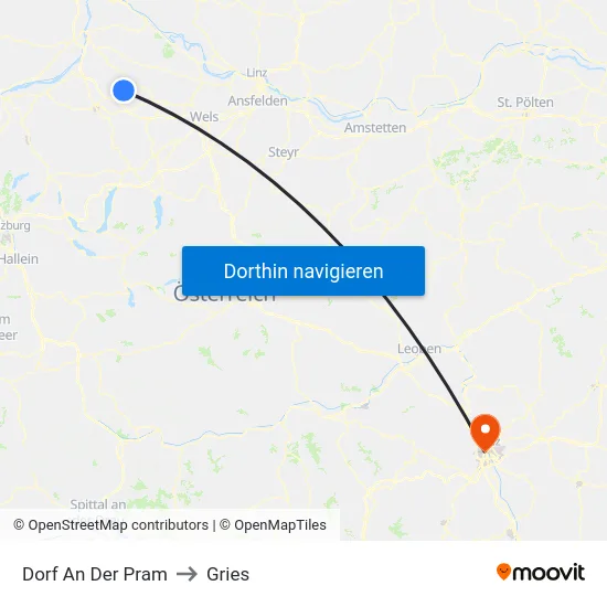 Dorf An Der Pram to Gries map