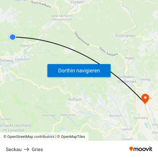 Seckau to Gries map