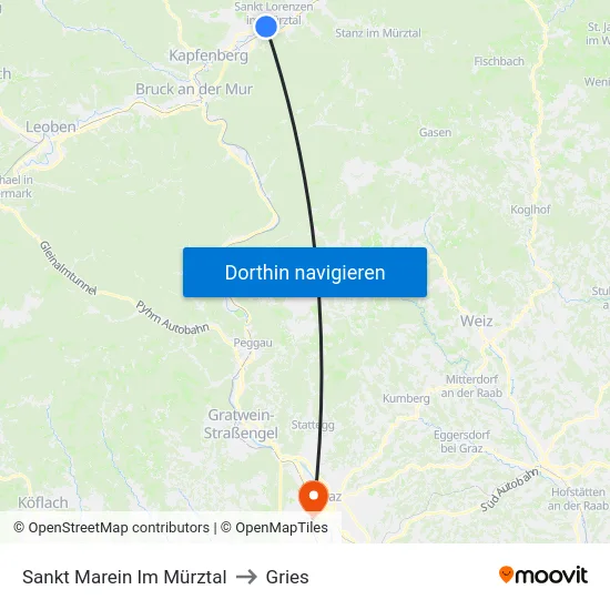 Sankt Marein Im Mürztal to Gries map