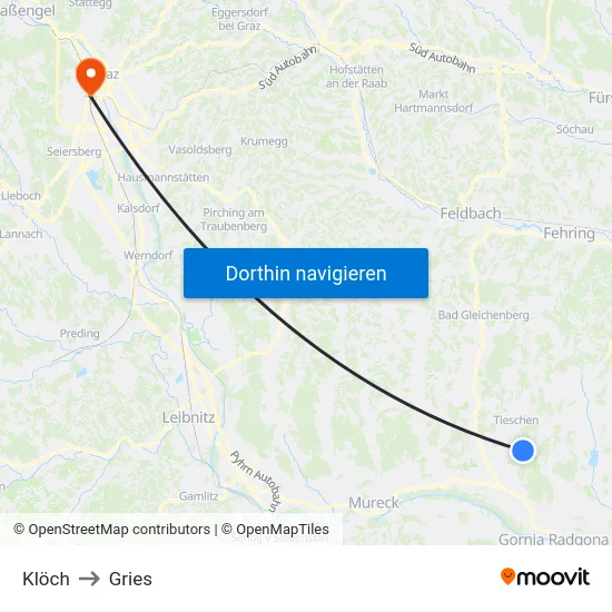 Klöch to Gries map